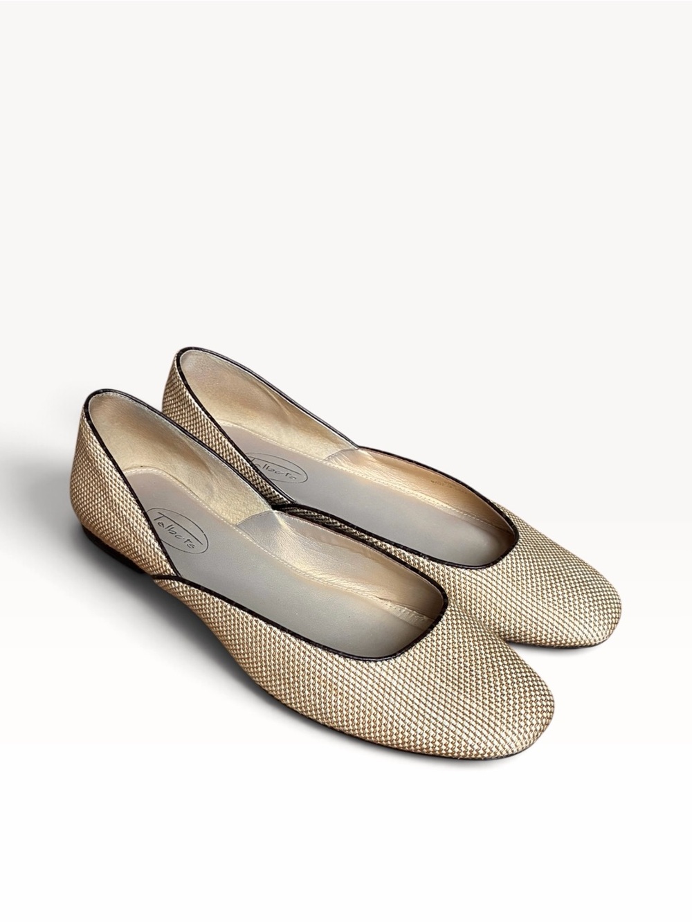 Talbots Woven Ballet Flat Natural Champagne Gold Classic Resortwear Preppy 9.5